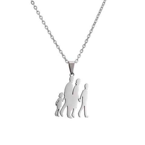 Collana Con Pendente Silhouette Famiglia In Acciaio Inossidabile Cuore Regalo Festa Della Mamma Per Donne Genitori E Figli Gioielli