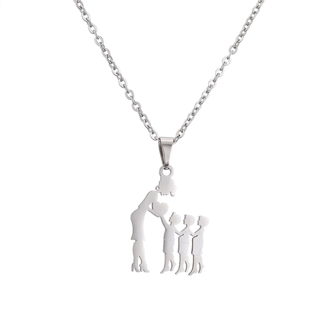 Collana Con Pendente Silhouette Famiglia In Acciaio Inossidabile Cuore Regalo Festa Della Mamma Per Donne Genitori E Figli Gioielli