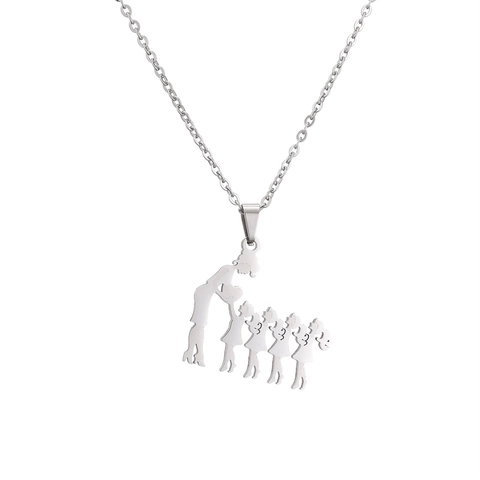 Collana Con Pendente Famiglia In Acciaio Inossidabile Galvanizzato Silhouette Madre E Figli Cuore Regalo Festa Della Mamma