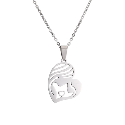 Collana In Acciaio Inossidabile Con Ciondolo Cuore Silhouette Madre Figlio Famiglia Gioielli Di Moda Regalo Festa Della Mamma