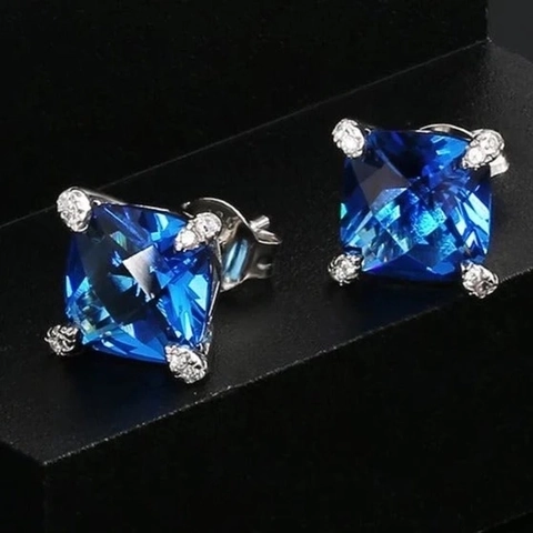 Hip Hop Square Cubic Zirconia Stud Earrings For Men Copper Gold Plated Bling Jewelry