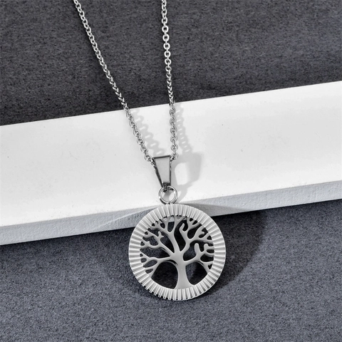 Collar Con Colgante Árbol De La Vida Acero Inoxidable Redondo Hueco Joyería Vintage Para Hombres Mujeres
