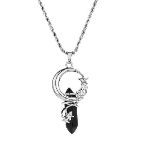 Hexagonal Stein Säule Anhänger Halskette Kupfer Mond Stern Wrap Edelstahl Kette Böhmischen Vintage Schmuck Frauen