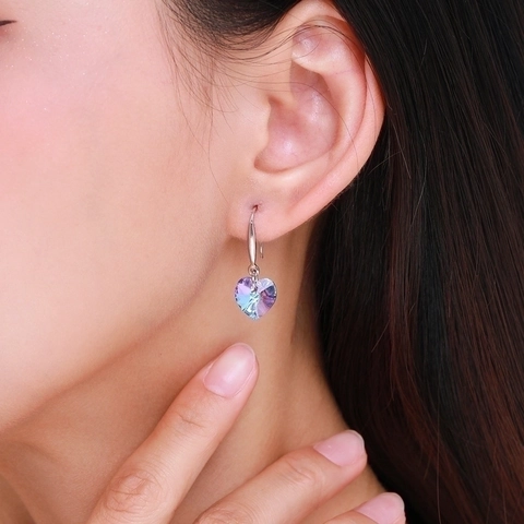 925 Sterling Silber Herz Kristall Tropfen Haken Ohrringe Aurora Farbverlauf Hängend Für Damen Elegant Modeschmuck Geschenk