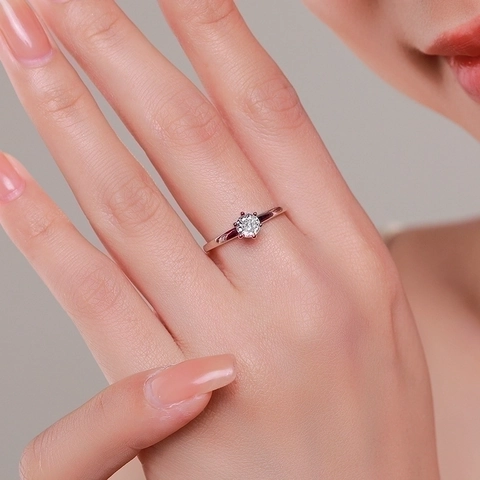 Classic Elegant Prong Solitaire Ring 925 Sterling Silver Clear Round Cubic Zirconia Minimalist Wedding Promise Jewelry For Women