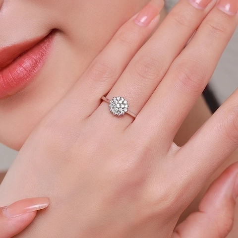 Bague Fleur en Argent Sterling 925 pour Femme Strass Micro Pave Bijoux de Mode Mariage Banquet Style Minimaliste