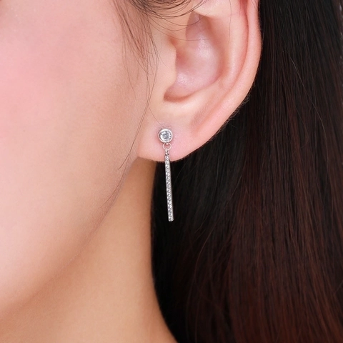 925 Sterling Silver Long Bar Drop Earrings Sparkling Cubic Zirconia Micropave Inlaid Elegant Jewelry For Women
