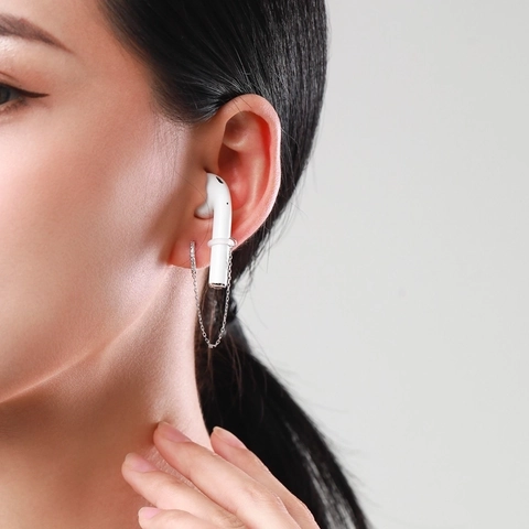 Orecchini Anti-Smarrimento In Argento Sterling 925 Per Cuffie Wireless Con Catena E Cerchio In Zirconia Cubica
