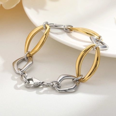 Bracciale Minimalista Con Maglie Ovali Vuote Geometriche In Acciaio Inossidabile Lucido Catena Spessa Gioielli Moda Donna