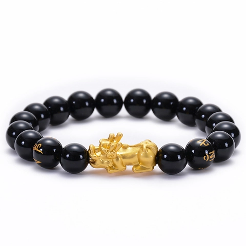 Bracelet Pi Xiu En Agate Noire Obsidienne Feng Shui Chance Perles Bouddhistes Avec Mantra Pour Hommes Et Femmes