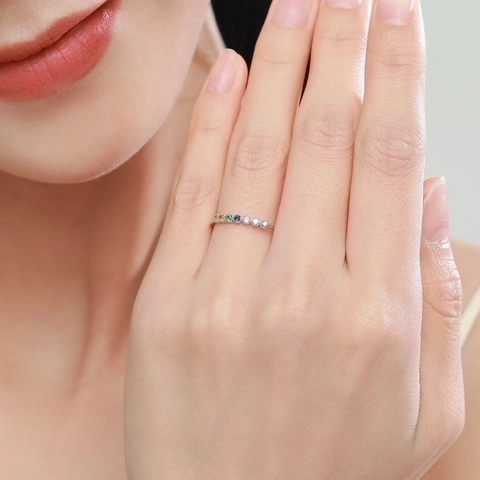 Rainbow Cubic Zirconia Ring 925 Sterling Silver Thin Band Minimalist Fashion Jewelry For Women Girls