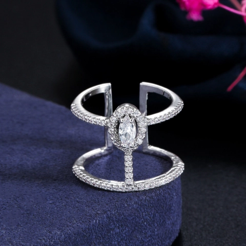 Luxurious Copper Zirconia Marquise Open Ring For Women Adjustable Water Drop Design Elegant Trendy Fashion Finger Jewelry