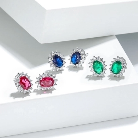 Boucles D'oreilles Puces Pierres Précieuses Ovales Cuivre AAA Zirconia Halo Tournesol Design Élégant Vintage Femmes