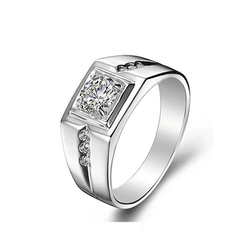 Alloy Men Ring Silver Gold Plated Cubic Zirconia Square Round Geometric Trendy Jewelry Gift