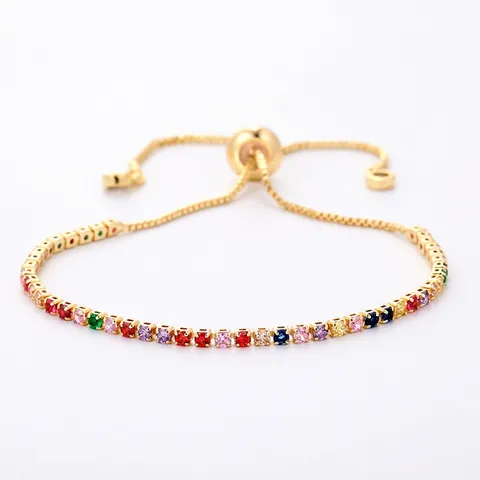 Rainbow Zirconia Tennis Bracelet For Women Copper Multicolored Adjustable Drawstring Bracelet Gold Silver Black Rose Gold Plated Jewelry