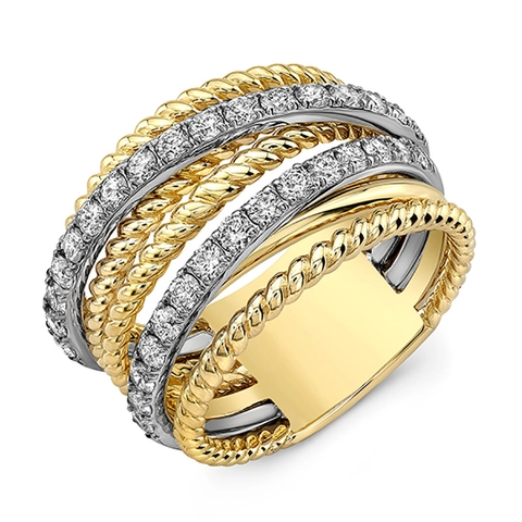 Women Two-Tone Copper Ring Multi-Layer Stacked Micro-Pave Cubic Zirconia Twisted Rope Fashion Jewelry