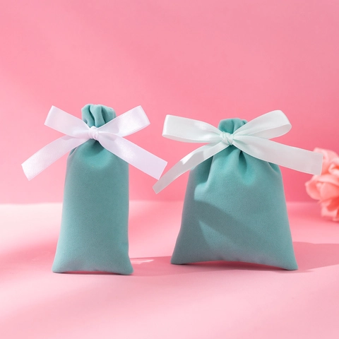 Velvet Jewelry Pouch Drawstring Gift Packaging Bag Ribbon Bow Decoration Plush Storage For Necklace Bracelet Earring