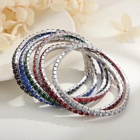 Pulsera Tennis Aleación Circonita Fila Única Elástica Joyería Para Mujeres Simple Elegante Moda