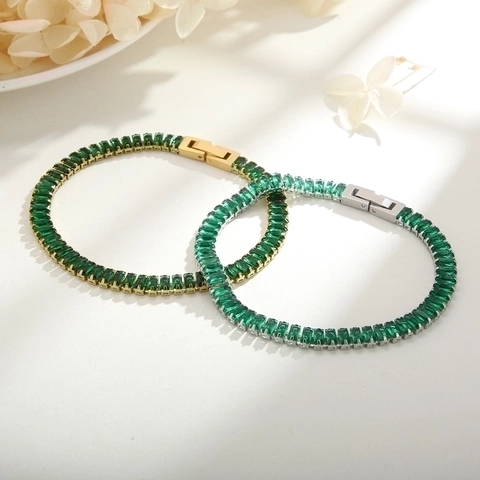 Baguette Cut Cubic Zirconia Tennis Bracelet Stainless Steel Luxury Colorful Zircon Crystal Versatile Jewelry For Women