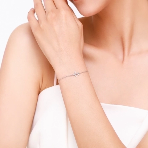 Pulsera con Colgante de Avión de Plata de Ley 925 para Mujer Fina Ajustable con Circonitas Micro Pavé Cadena de Eslabones Joyería de Moda Regalo