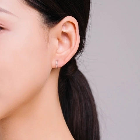 925 Sterling Silver Huggie Hoop Earrings With Zircon Inlaid Round Row For Women Minimalist Sweet Jewelry