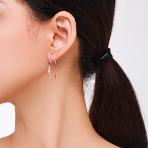 Pendientes De Plata De Ley 925 Joyería De Gancho De Línea Curva Geométrica Minimalista Para Mujer Estilo Elegante Pulido