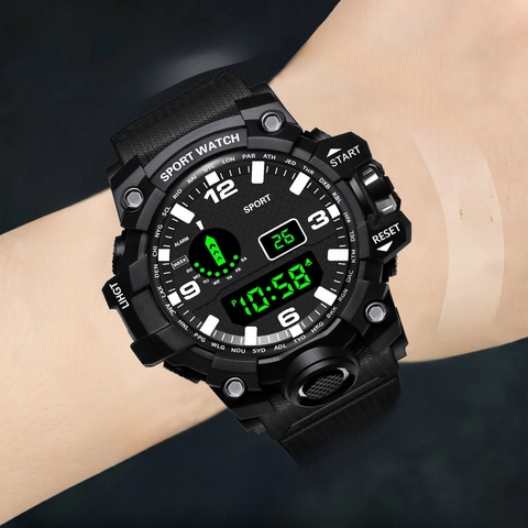 Men's Sports Watch Digital Analog Dual Display Multifunctional Alarm Luminous Outdoor Running Tactical Fashionable