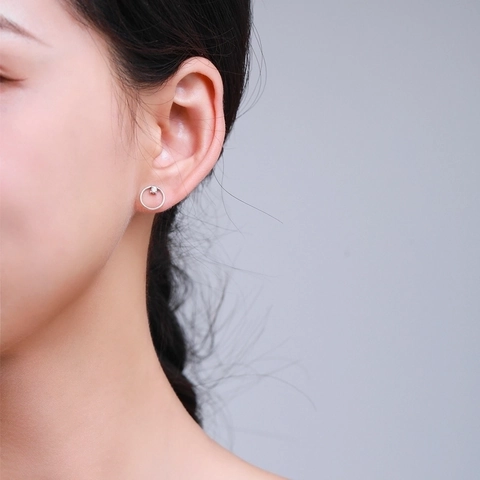 Orecchini a Bottone a Cerchio Geometrici in Argento Sterling 925 per Donna Minimalisti Rotondi con Zirconia Intarsiata