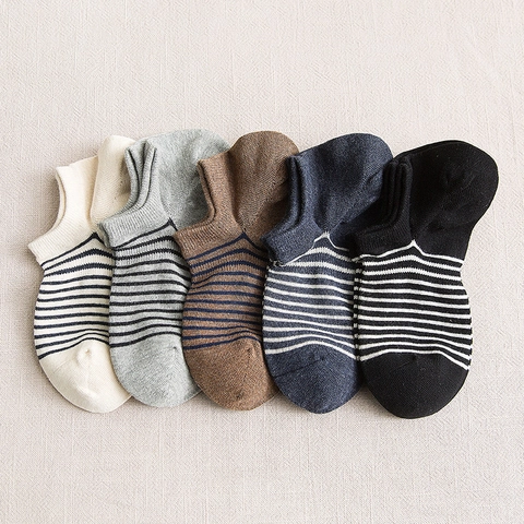 Men Cotton Striped No Show Socks Summer Thin Breathable Low Cut Boat Socks Minimalist Casual Short Socks For Daily Wear