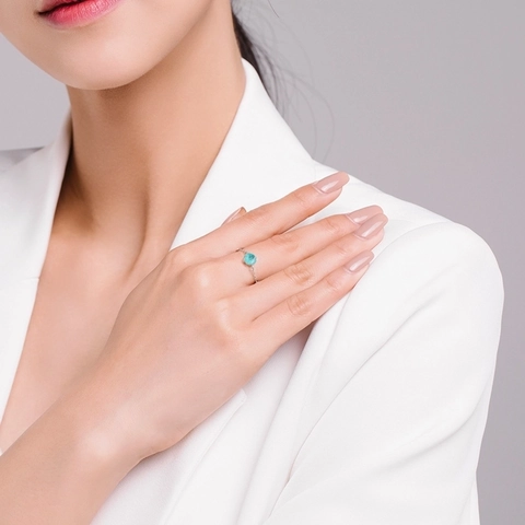 Anello a Catena Regolabile in Argento Sterling S925 Con Zirconia Tonda Blu Chiaro Gioielli di Moda Minimalisti per Donna