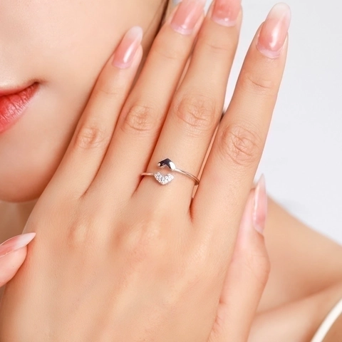 925 Sterling Silver Double Heart Ring Adjustable Zircon Pave Minimalist Open Jewelry For Women Elegant Romantic Fashion