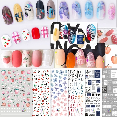 Nagelaufkleber Ultradünn Selbstklebend 3D Frucht Blumen Buchstaben DIY Maniküre Dekoration Frauen