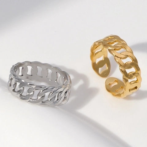Anillo De Cadena De Acero Inoxidable Cuban Link Abierto Ajustable Joyería Estilo Punk Minimalista Hombre Mujer