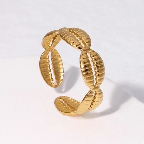 Bague Ouverte À Texture Coquillage En Acier Inoxydable Bijou Ajustable Style Océan Pour Femme Minimaliste
