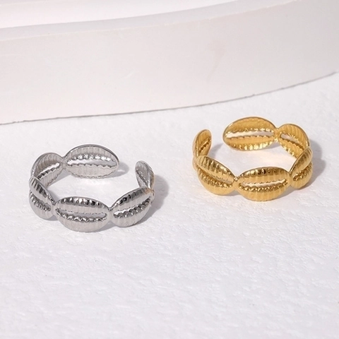 Bague Ouverte À Texture Coquillage En Acier Inoxydable Bijou Ajustable Style Océan Pour Femme Minimaliste