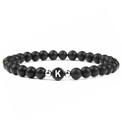 Bracelet De Perles Alphabet Initial En Agate Mate Naturelle Avec Entretoises En Cuivre Corde Élastique Bijoux De Mode Cadeau De Couple