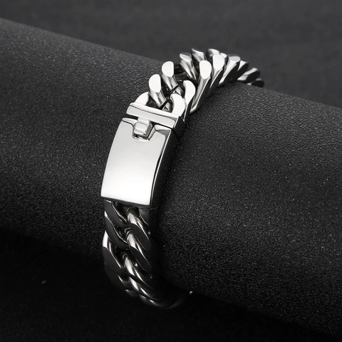 Pulsera De Eslabones Cubanos Acero Inoxidable Pulido Cadena Pesada Joyería Hip Hop Para Hombres