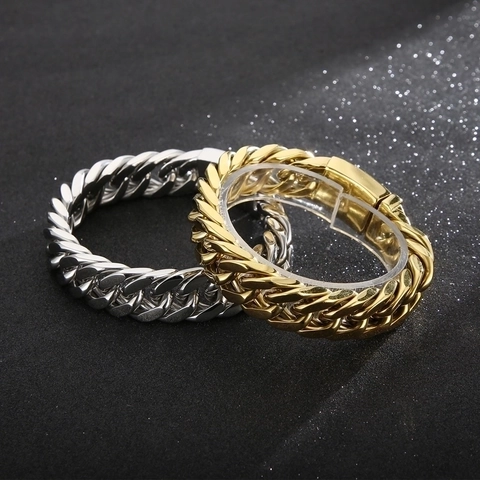 Pulsera De Eslabones Cubanos Acero Inoxidable Pulido Cadena Pesada Joyería Hip Hop Para Hombres