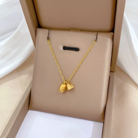 Collana Con Ciondolo A Baccello Di Loto Minimalista Acciaio Al Titanio Placcato Oro Catena Da Clavicola Per Donna