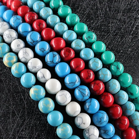 Runde Lose Perlen Edelstein Synthetische Türkis Zwischenperlen Für DIY Schmuckherstellung Halsketten Armbänder Handwerk