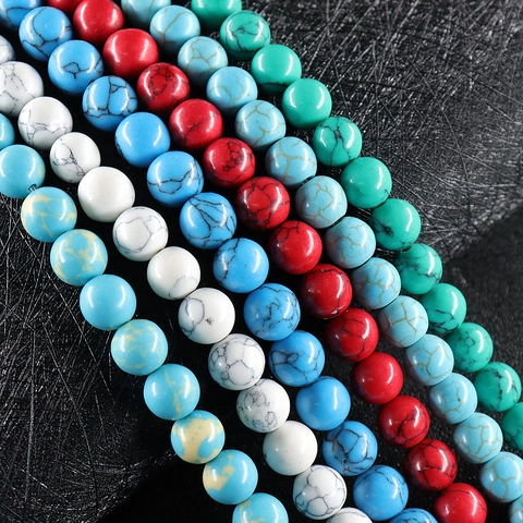 Runde Lose Perlen Edelstein Synthetische Türkis Zwischenperlen Für DIY Schmuckherstellung Halsketten Armbänder Handwerk