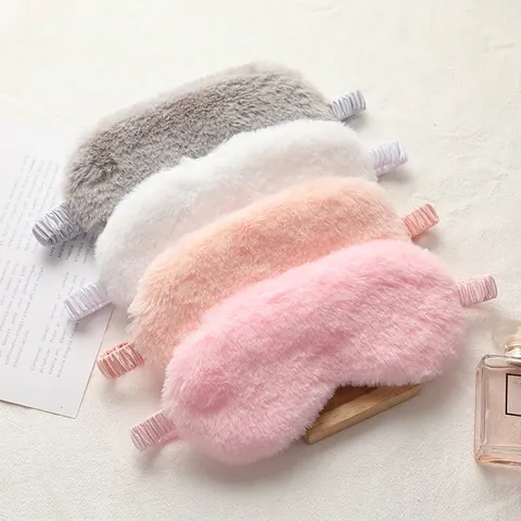 Sleep Eye Mask Shading Faux Rabbit Fur Plush Soft Breathable Blindfold For Sleeping Travel Home Satin Elastic Strap