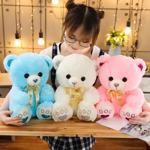 Cute Plush Teddy Bear Soft Stuffed Animal With Ribbon And Heart Embroidery For Kids Girls Birthday Gift Toy