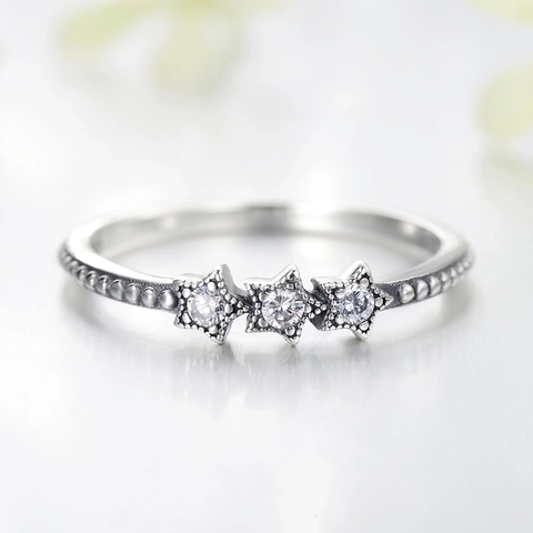 Star Ring 925 Sterling Silver Minimalist Beaded Band Stackable Dainty Zircon Star Jewelry For Women