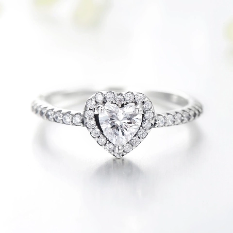 925 Sterling Silver Heart Shaped Ring With Zircon Halo Sparkling Elegant Jewelry For Women Romantic Engagement Promise