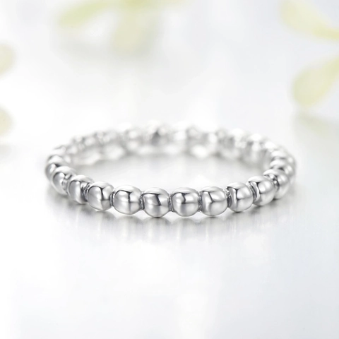 925 Sterling Silber Perlenring Für Damen Minimalistisch Poliert Stapelbar Geometrisch Rund Kugel Schmuck