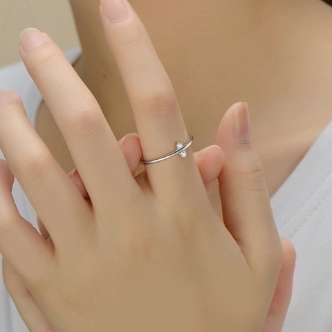 925 Sterlingsilber Ring Minimalistisch Doppel Strass Eingelegt Geometrischer Fingerring Elegant Leichter Luxus Schmuck Damen