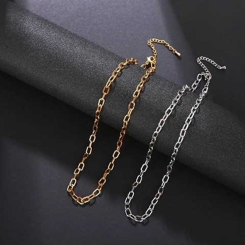 Paperclip Link Chain Necklace Stainless Steel Minimalist Adjustable Lobster Clasp Fashion Jewelry For Women Commuting Style