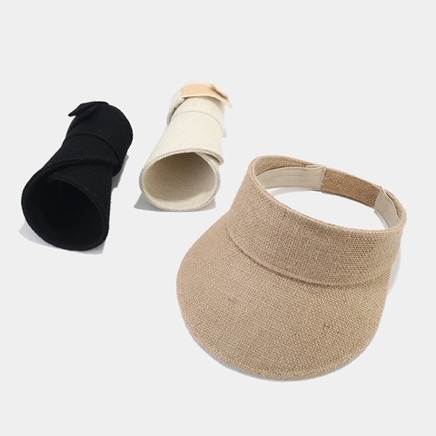 Dames Zonneklep Hoed Lege Bovenkant Brede Rand Opvouwbaar Ademend Polyester UV-Bescherming Casual Strand Elegant