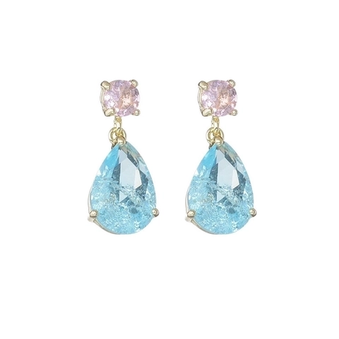 Zoete Geometrische Waterdruppel Koperen Oorbellen Voor Vrouwen Met Crackle Kristal Ingelegde Zirconia Vergulde Elegante Sieraden